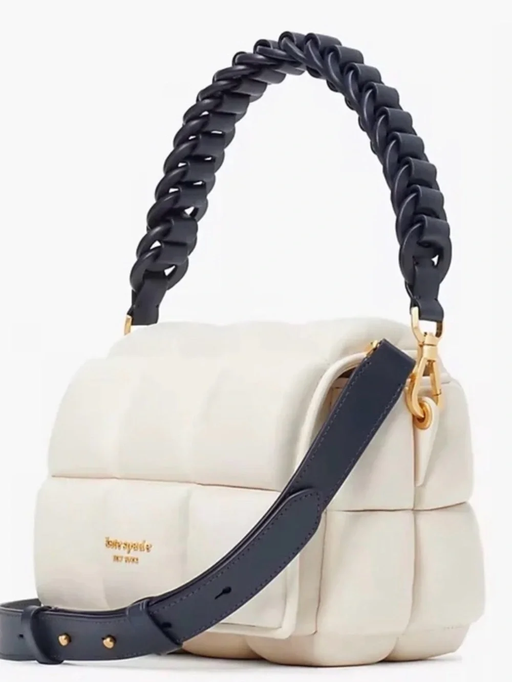 kate spade Ivory Quilted Shoulder Bag with navy  Strap and Chain